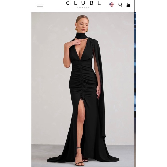 WHIMSICAL
BLACK CHIFFON PLUNGE
FISHTAIL MAXI DRESS WITH
SCARF DESIGN - Picture 4 of 10